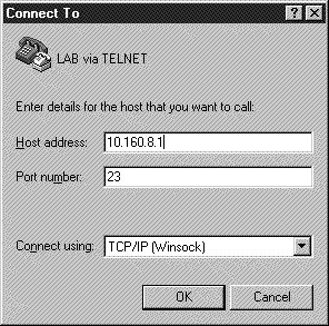 Telnet to Ethernet 0 10.160.8.1